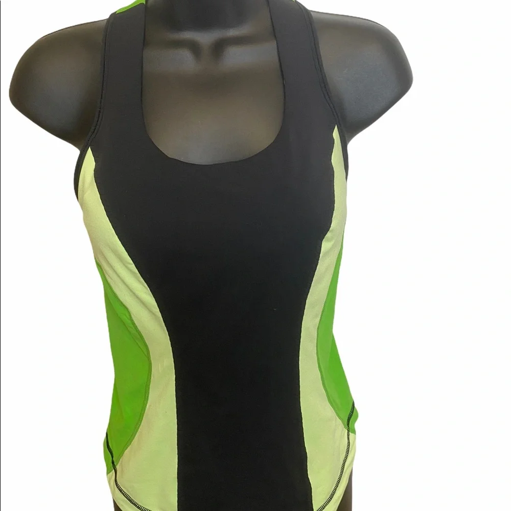 Lululemon Cardio Kick Racerback Tank Top Black Lime Green Size 6
